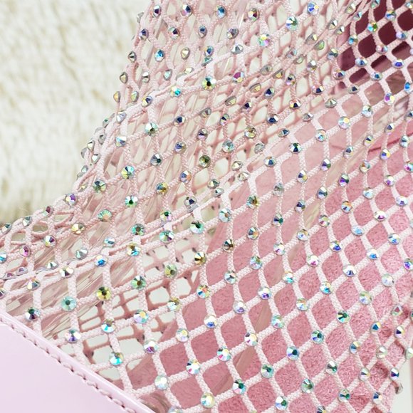 Baby Pink Stretch Rhinestone Mesh High Heel Platform Shoes 765 Adore RM - Picture 10 of 15